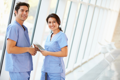 caregivers talking smiling